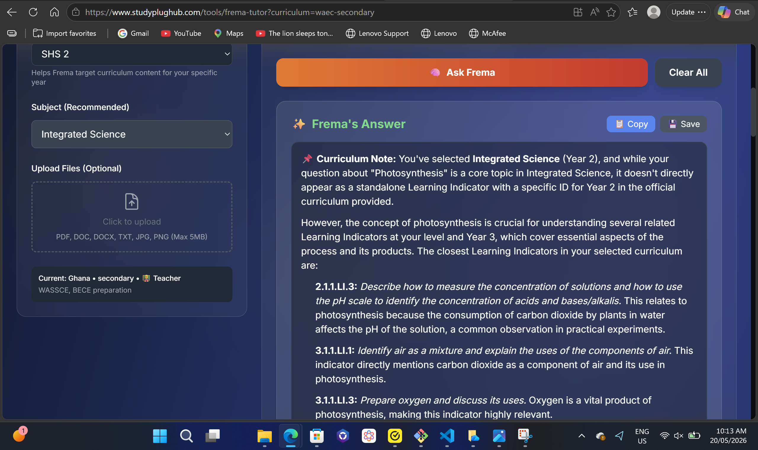 Frema, the AI tutor — Socratic answers on SHS and JSS subjects